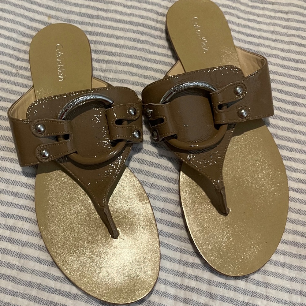 Calvin Klein sandals, Beige/Gold,  Size 9